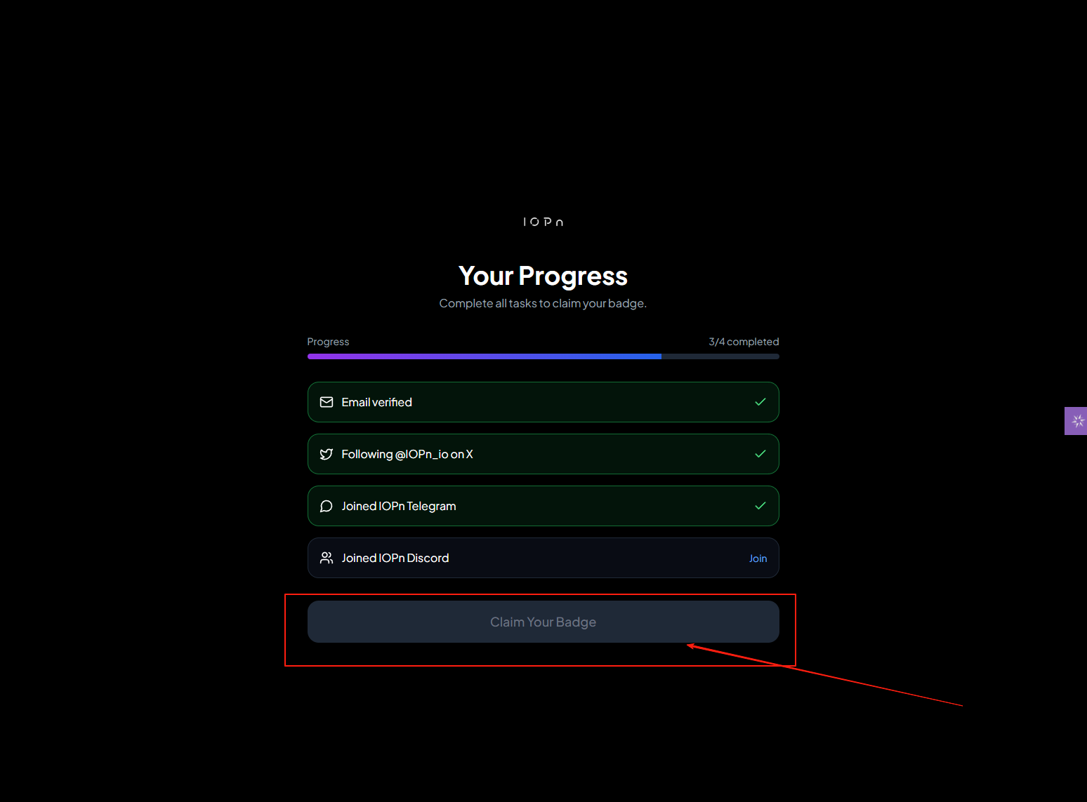 Layer1 项目IOPn 领取早期勋章/更新